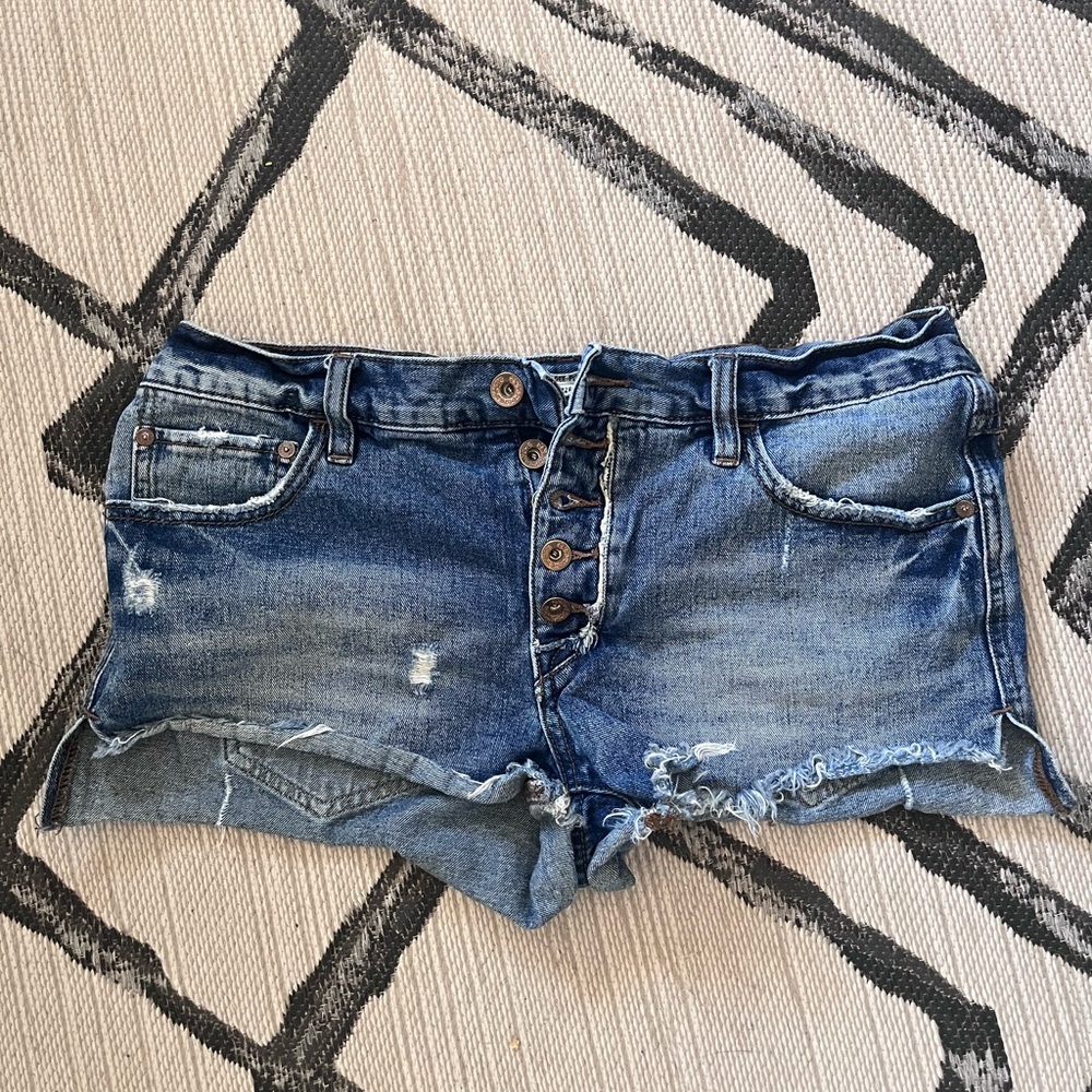 Free People Blue Distressed Jean Shorts